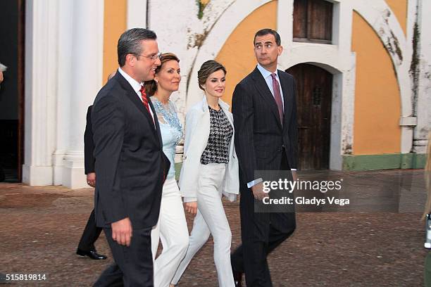 Governor of Puerto Rico, Alejandro Garcia Padilla, First Lady, Wilma Pastrana, King Felipe VI of Spain and Queen Letizia of Spain visit Fort of San...