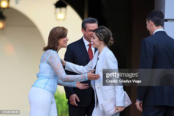 King Felipe VI and Queen Letizia of Spain salute Governor of Puerto Rico, Alejandro Garcia Padilla and First Lady Wilma Pastrana as part of their...