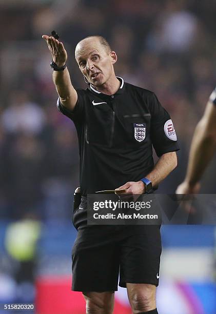 Referee Mike Dean during the Emirates FA Cup Sixth Round match between Reading and Crystal Palace at the Madejski Stadium on March 11, 2016 in...