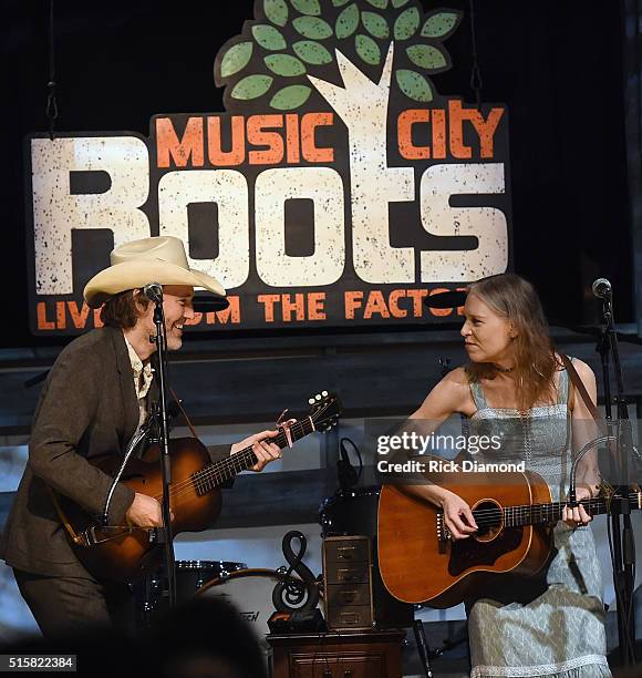 Singers/Songwriters Dave Rawlings and Gillian Welch perform during a special Tuesday night edition of Music City Roots - Berklee Presents American...
