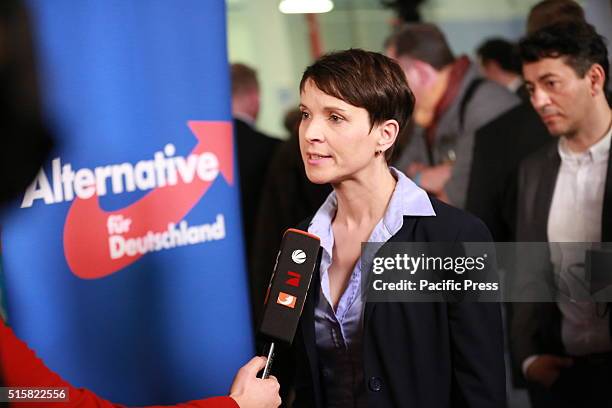 Party leader Frauke Petry during the election night of AfD at AO hostel in Berlin's Lichtenberg district to the state elections in Baden-Württemberg,...