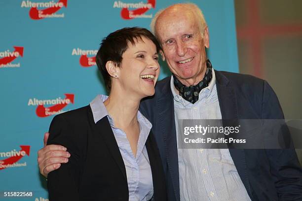 Party leader Frauke Petry and Albrecht Glaser during the election night of AfD at AO hostel in Berlin's Lichtenberg district to the state elections...