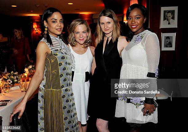 Actress Tessa Thompson, Style Editor, The Hollywood Reporter, Carol McColgin, stylist Annabelle Harron and actress Aja Naomi King attend The...