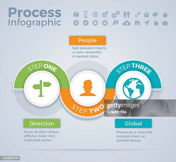 ilustraciones, imágenes clip art, dibujos animados e iconos de stock de infografía proceso paso tres - terno