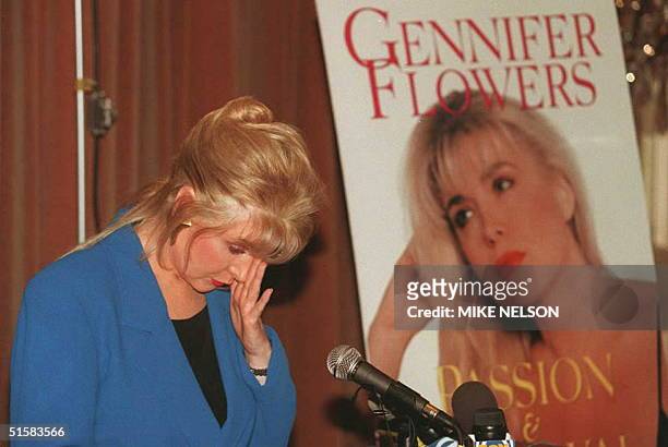 Gennifer Flowers, who claims to have carried on a 12-year relationship with US President Bill Clinton, reacts to a question of whether she still...