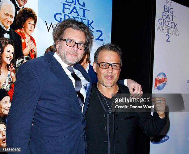 Director Kirk Jones and Louis Mandylor attend the"My Big Fat Greek Wedding 2" New York Premiere at AMC Loews Lincoln Square 13 theater on March 15,...