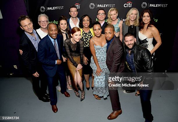 The cast of Scandal including actors Tony Goldwyn, Jeff Perry, Joe Morton, Katie Lowes, Darby Stanchfield, Scott Foley, executive producer Shonda...
