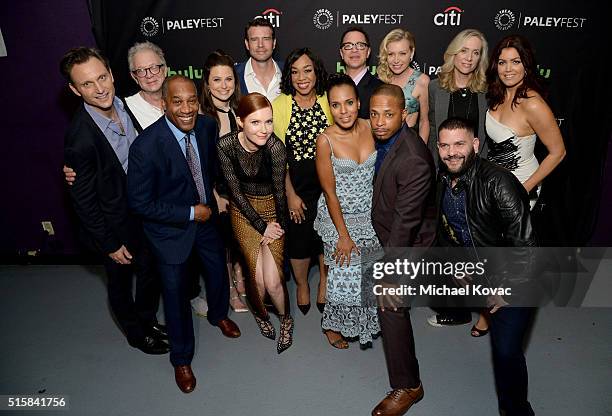 The cast of Scandal including actors Tony Goldwyn, Jeff Perry, Joe Morton, Katie Lowes, Darby Stanchfield, Scott Foley, executive producer Shonda...