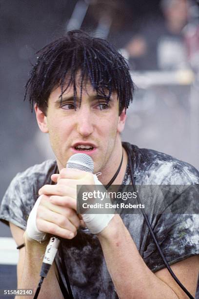 Trent Reznor performing with Nine Inch Nails at Lollapalooza in Waterloo, New Jersey on August 14, 1991.