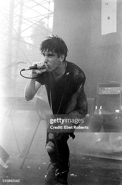 Trent Reznor performing with Nine Inch Nails at Lollapalooza in Waterloo, New Jersey on August 14, 1991.