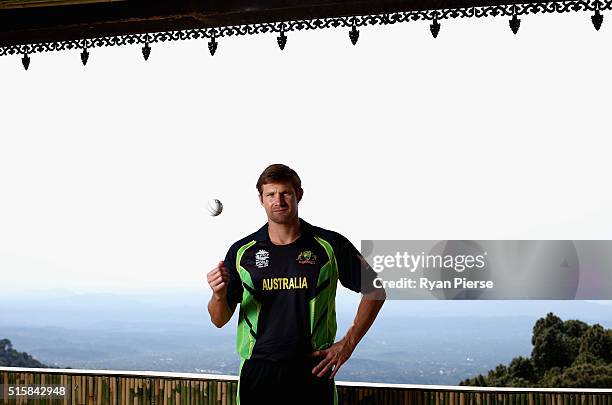 Shane Watson of Australia poses during an Australian portrait session ahead of the ICC 2016 Twenty20 World Cup on March 16, 2016 in Dharamsala, India.