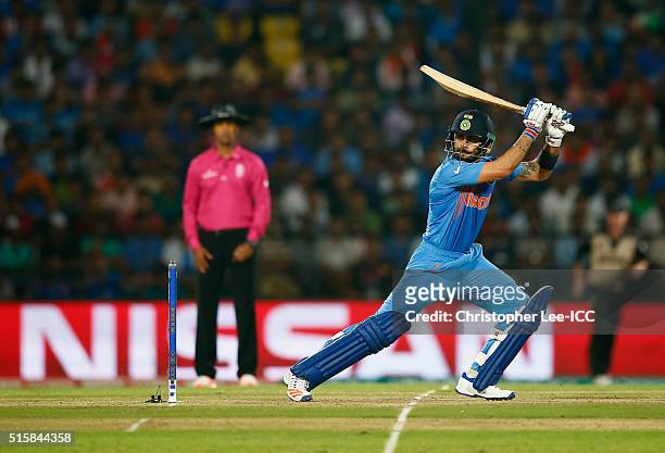 Virat Kohli of India in action during the ICC World Twenty20 India 2016 Group 2 match between New Zealand and India at the Vidarbha Cricket...