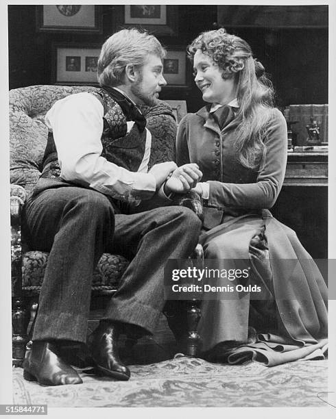 Actors Derek Jacobi and Jane Wymark performing on stage, in the play 'Ivanov' at the Old Vic Theatre, London, August 17th 1978.