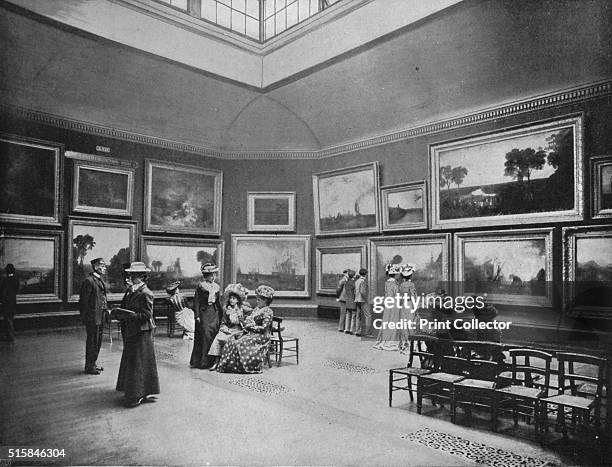 Exhibition of William Turner's paintings in the National Gallery, London, circa 1903 . William Turner was an English landscape painter, not to be...