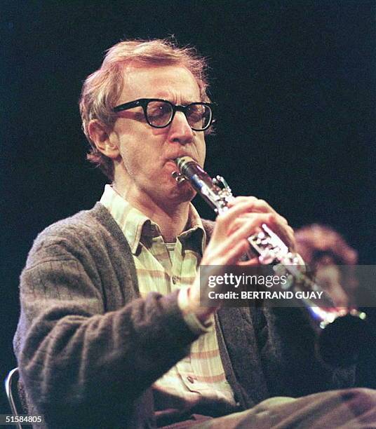 Director and actor Woody Allen plays the clarinette, 04 March on stage at Olympia in Paris, for a one-off concert before an audience of 2,000 with...