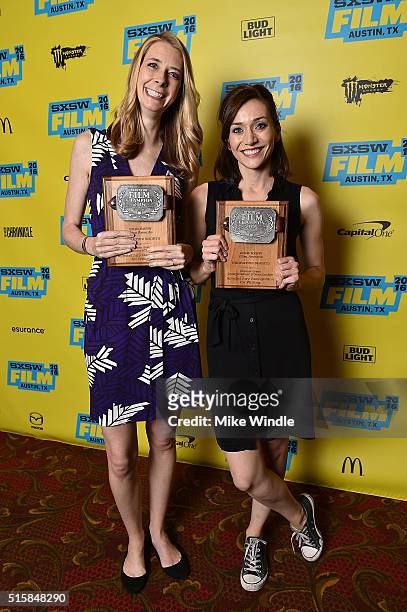 Jocelyn DeBoer and Dawn Luebbe, winners of the Special Jury Recognition for Writing award pose during the SXSW Film Awards Presented by Panasonic at...