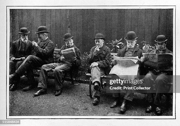 In the airing yard, St Marylebone Workhouse, Luxborough Street, London, circa 1901 . The St Marylebone Workhouse airing yards provided segregated...