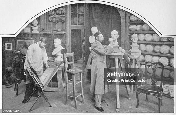 Preparing models at Madame Tussaud's, London, circa 1903 . John Theodore Tussaud , sculptor, manager and chief artist of Madame Tussaud's at work....