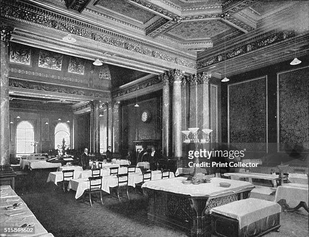 Coffee room of the Carlton Club, London, circa 1900 . The Carlton Club on Pall Mall was founded in 1832 by Tory peers, MPs and gentlemen, as a place...
