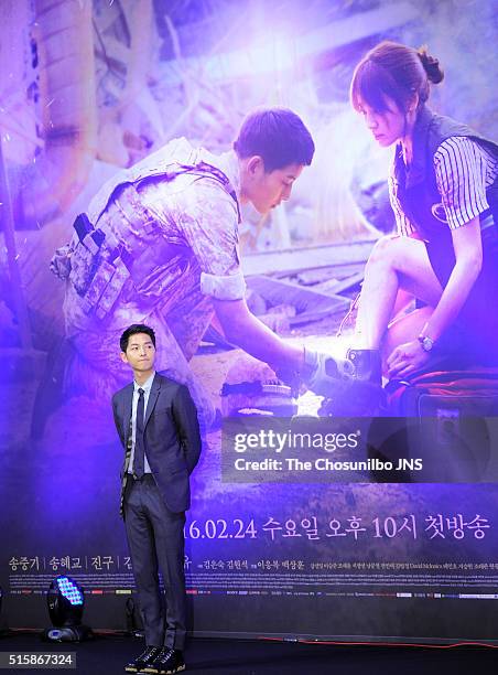 Song Joong-ki attends the KBS 2TV drama "Descendants of the Sun" press conference at Imperial Palace on February 22, 2016 in Seoul, South Korea.