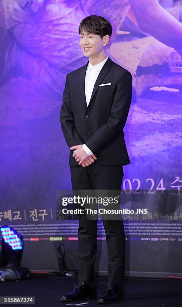 Onew of SHINee attends the KBS 2TV drama "Descendants of the Sun" press conference at Imperial Palace on February 22, 2016 in Seoul, South Korea.