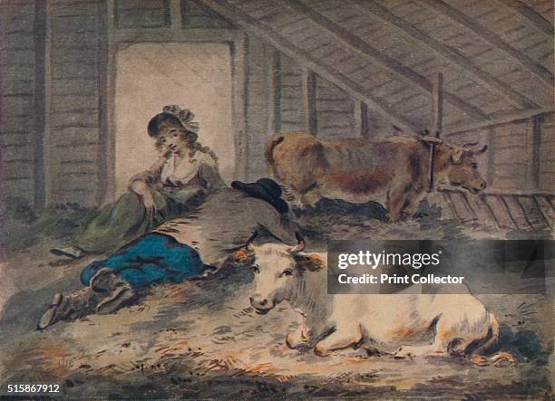 Courtship in a Cowshed', circa 1801. Painting held at the Lady Lever Art Gallery, Liverpool. From The Connoisseur Volume XC, [The Connoisseur Ltd,...