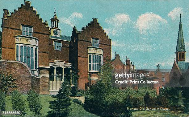 Harrow Old School & Chapel', circa 1910. Harrow School an English independent school for boys. The Harrow School was formally founded in 1572 by John...