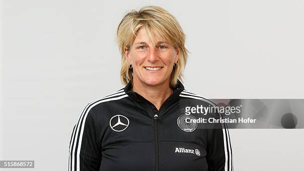Goalkeeper coach Silke Rottenberg of Germany U17 poses during the Germany U17 team presentation on March 15, 2016 in Oberwaltersdorf, Austria.