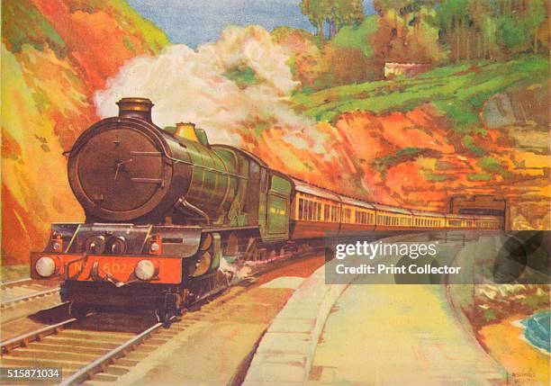 'Cornish Rivera Limited, G.W.R., near Dawlish', 1940. It is being drawn by engine No 6025 King Henry III. From Trains of Today. [Juvenile Productions...