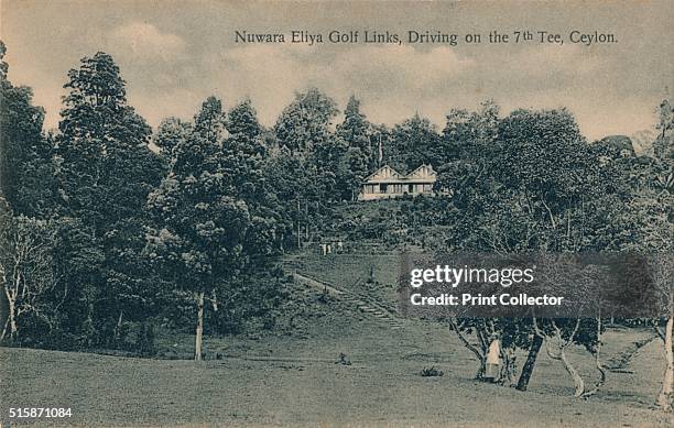 Nuwara Eliya Golf Links, Driving on the 7th Tee, Ceylon', circa 1900. Nuwara Eliya, Central Province, Sri Lanka. The Nuwara Eliya golf course was...