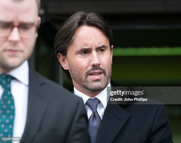 Jay Rutland seen leaving the court as he is accused of assisting an offender on March 16, 2016 in London, England. Rutland, the husband of Formula...