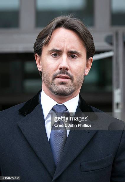 Jay Rutland seen leaving the court as he is accused of assisting an offender on March 16, 2016 in London, England. Rutland, the husband of Formula...
