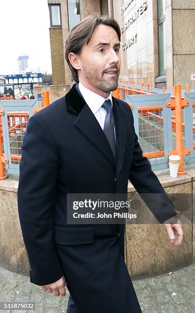 Jay Rutland seen leaving the court as he is accused of assisting an offender on March 16, 2016 in London, England. Rutland, the husband of Formula...
