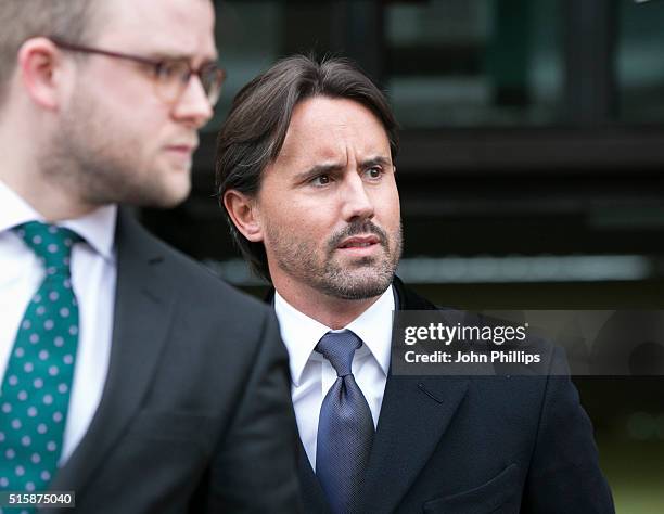 Jay Rutland seen leaving the court as he is accused of assisting an offender on March 16, 2016 in London, England. Rutland, the husband of Formula...