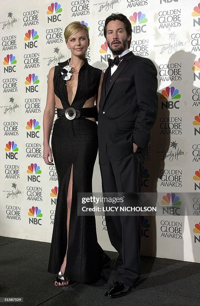 US actor Keanu Reeves and actress Charlize Theron, presenters of the