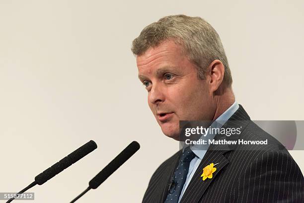 Conservative MP for Brecon and Radnorshire Chris Davies speaks during the Welsh Conservative Party Conference 2016 at the Royal Llangollen Pavilion...