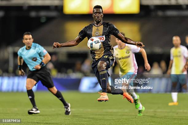 Sapong of the Philadelphia Union controls the ball against the Columbus Crew SC on March 12, 2016 at MAPFRE Stadium in Columbus, Ohio.