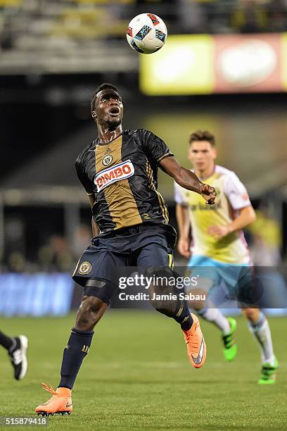 Sapong of the Philadelphia Union controls the ball against the Columbus Crew SC on March 12, 2016 at MAPFRE Stadium in Columbus, Ohio.