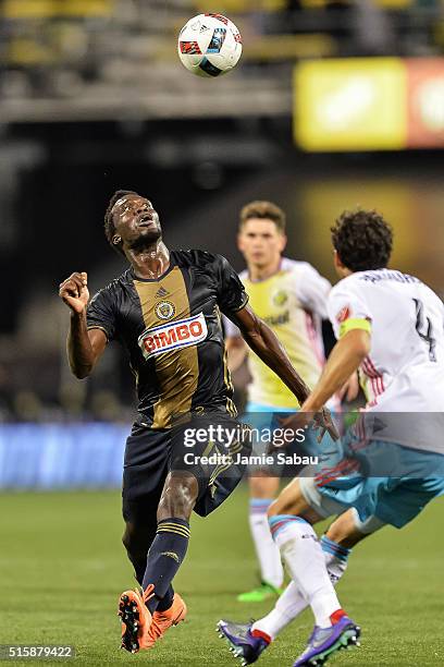 Sapong of the Philadelphia Union controls the ball against the Columbus Crew SC on March 12, 2016 at MAPFRE Stadium in Columbus, Ohio.