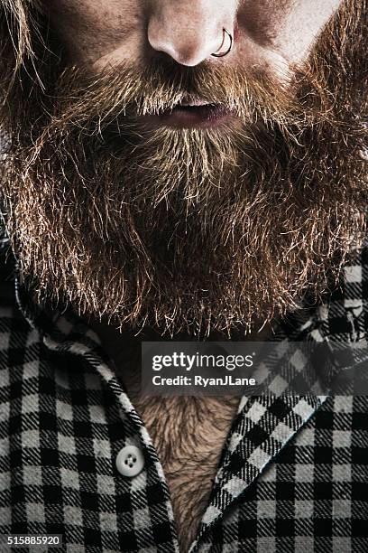 bearded man in plaid with piercing - big beard stock pictures, royalty-free photos & images