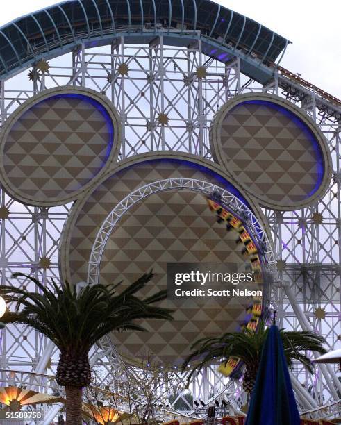 This 06 February 2001 photo shows the "California Screamin'" roller coaster attraction in the Paradise Bay section at Disney's new theme park,...