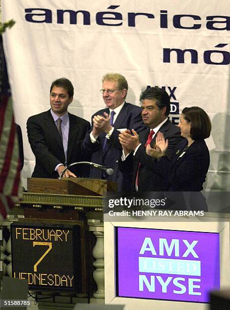 America Movil, Latin America's largest cellular communications provider, celebrate their listing on the New York Stock Exchange by ringing the...