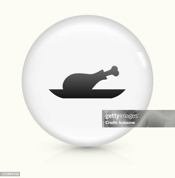 fried chicken icon on white round vector button - cooked chicken white background stock illustrations