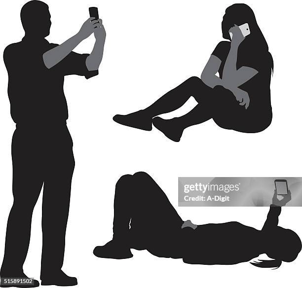 cellphone talking and selfies - woman body contour standing stock illustrations