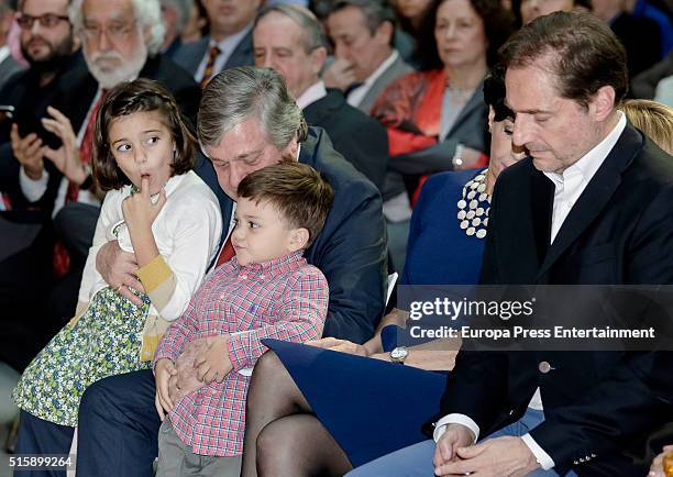 Leopoldo Lopez's father Leopoldo Lopez Gil and his grandsons attend the presentation of Leopoldo Lopez's book 'Imprisoned But Free' at Madrid...