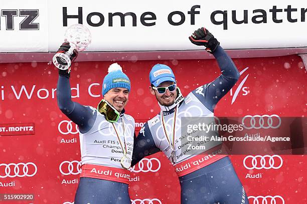 Peter Fill of Italy wins the downhill crystal globe, Dominik Paris of Italy takes 3rd place in the overall downhill standings during the Audi FIS...