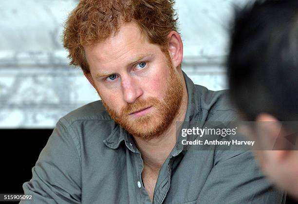 Prince Harry attends a briefing by MapAction to learn more about the charity's response to the recent Nepal earthquakes, ahead of his tour to the...