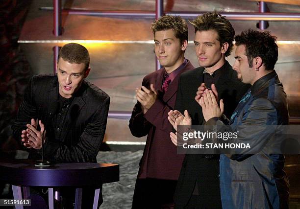 The group N'Sync introduces Michael Jackson at the 16th Annual Rock and Roll Hall of Fame Induction Dinner 19 March 2001, at the Waldorf Astoria...