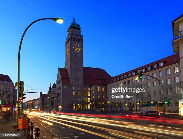 city hall berlin-neukölln at blue hour - neukölln stock-fotos und bilder