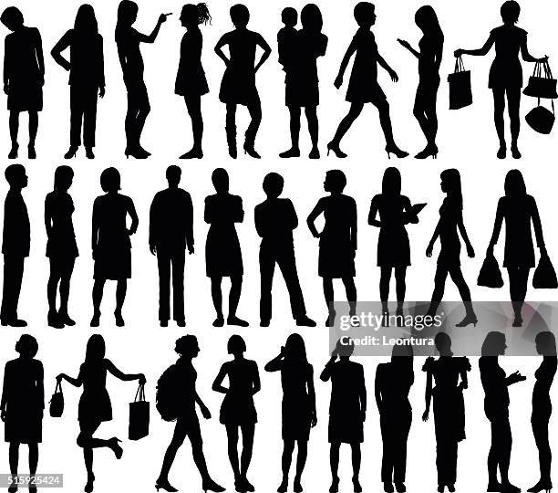 sehr detaillierte silhouetten der frauen - full suit stock-grafiken, -clipart, -cartoons und -symbole